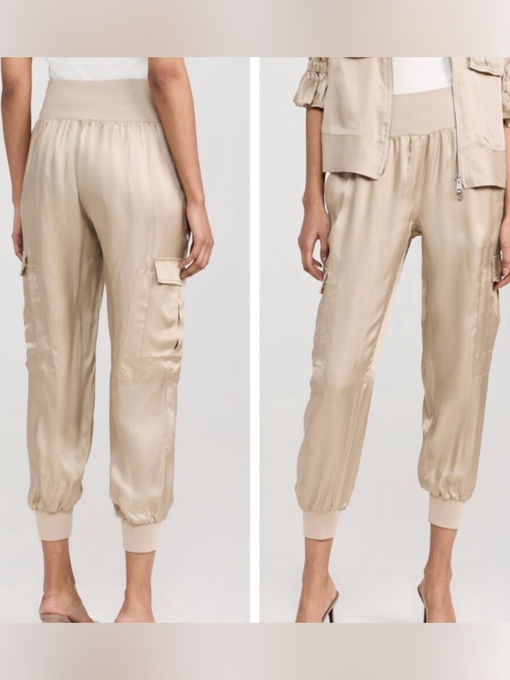 Cinq a sept giles cargo satin jogger size small khaki